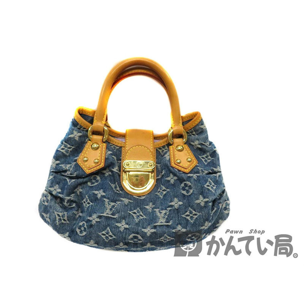 LOUIS VUITTON Pleaty Monogram Denim Handbag Blue Brown